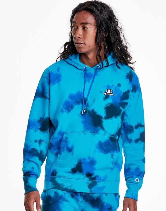 Champion Astro Dye Embroidered C And Script Logo Hoodie Heren - Blauw/Zwart - Belgie 2971OVKED